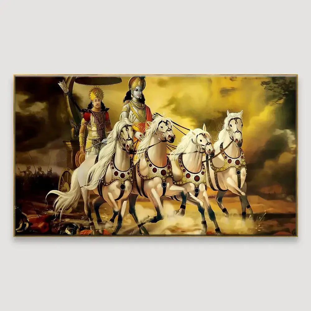 Mahabharata Shri Krishna and Arjun Canvas and  Wall Painting With Frame