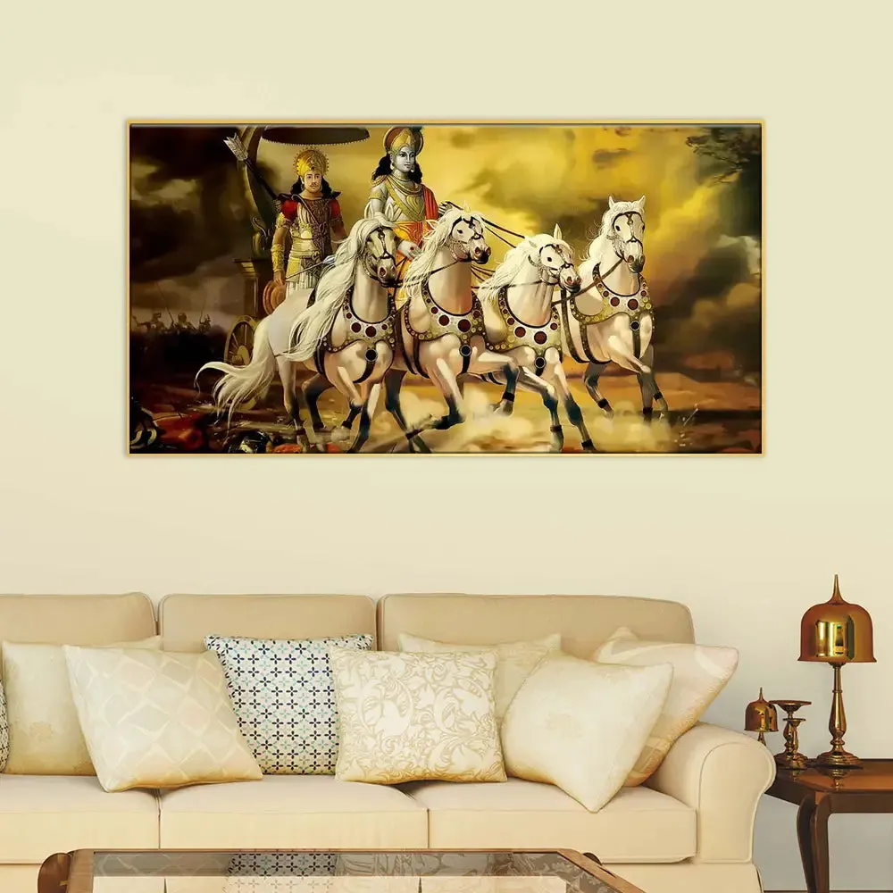 Mahabharata Shri Krishna and Arjun Canvas and  Wall Painting With Frame