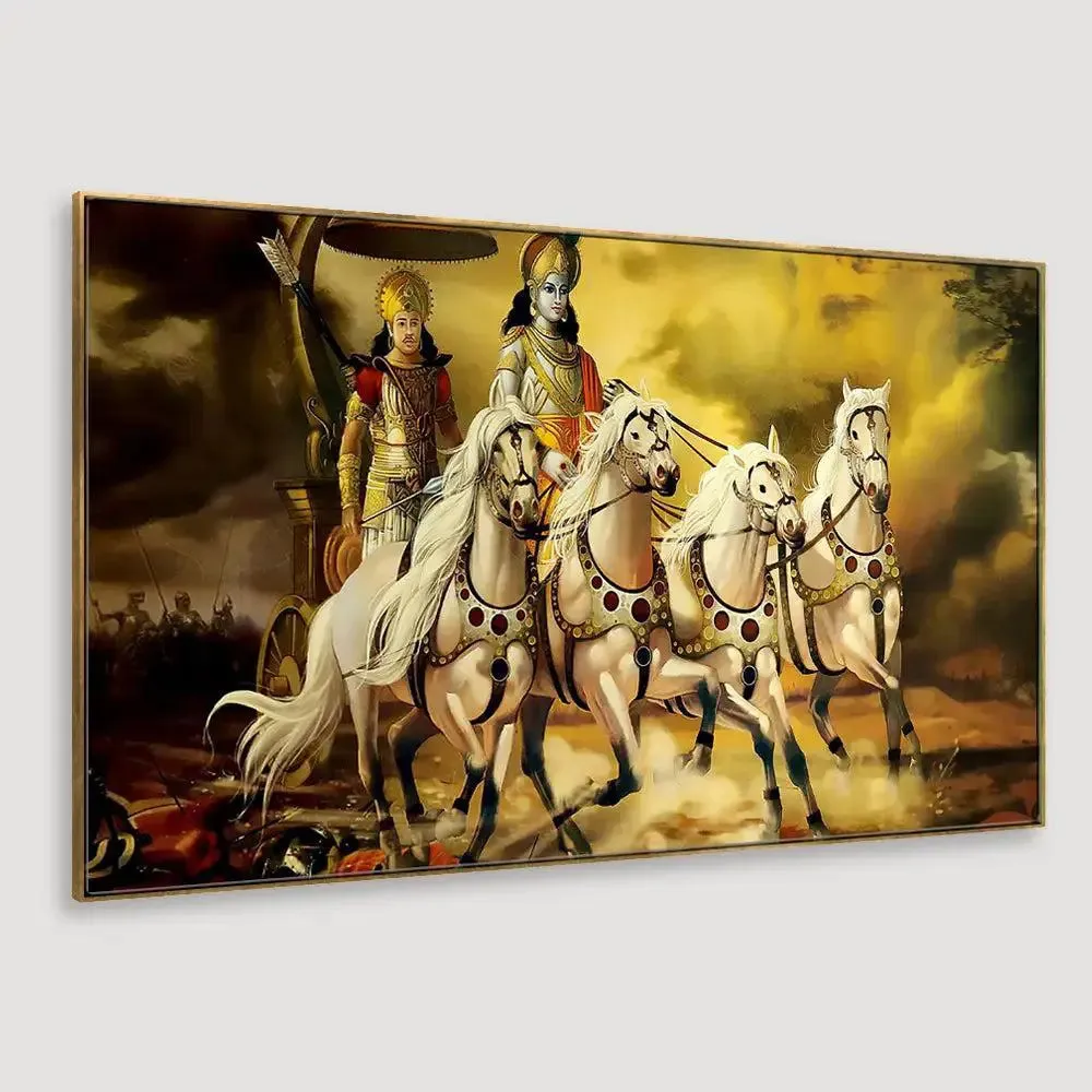 Mahabharata Shri Krishna and Arjun Canvas and  Wall Painting With Frame