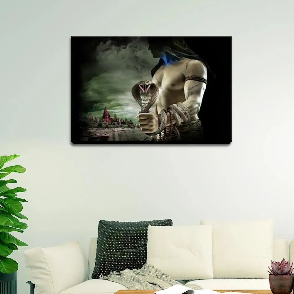 Mahadev landscape Painting /   Shiva Canvas Printed Painting Stretched on Wood Bars 61 x 41cm