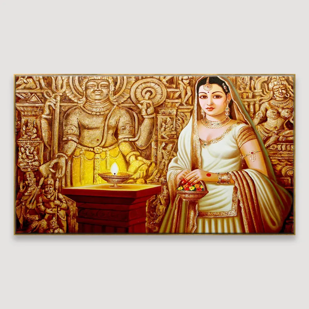 Majestic Indian Princess Canvas Painting With Wood Frame