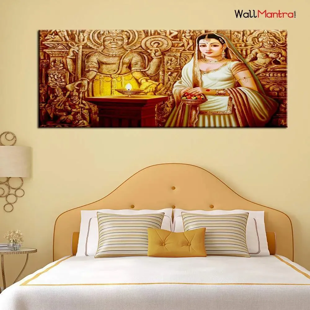 Majestic Indian Princess Canvas Painting With Wood Frame