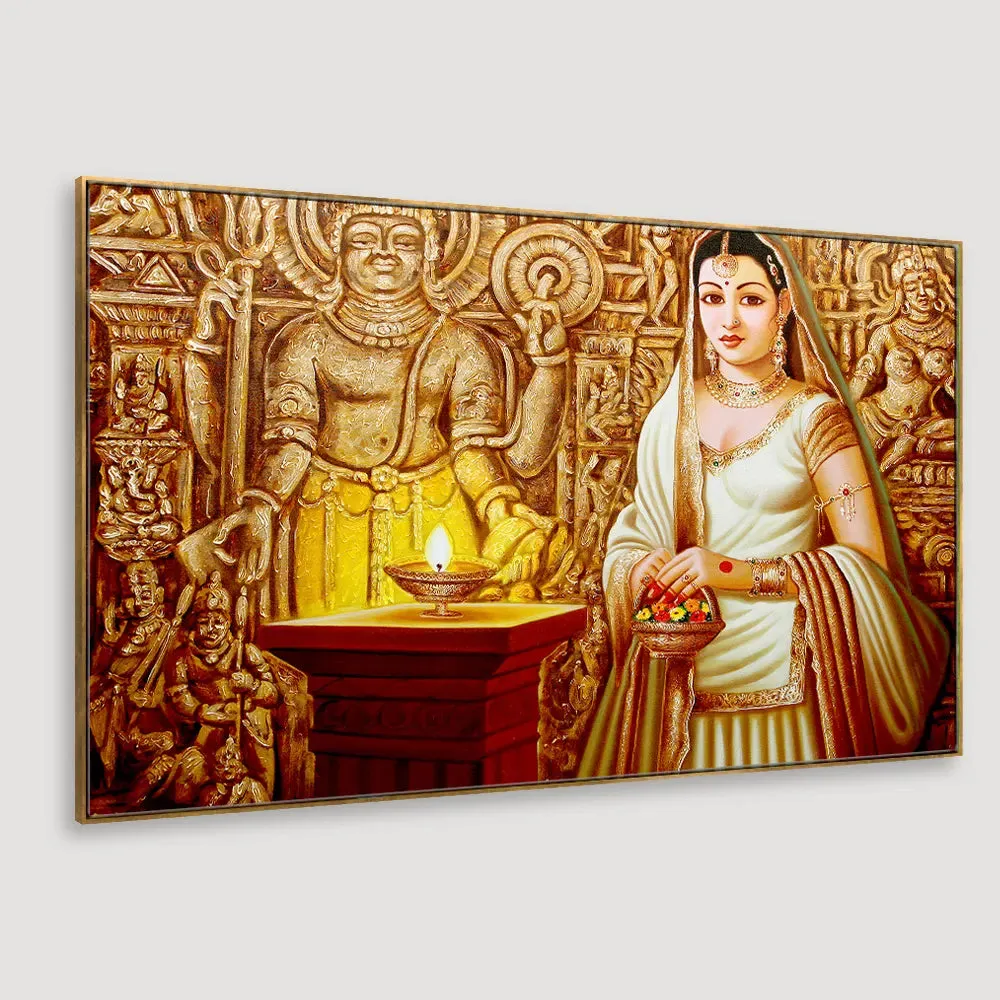 Majestic Indian Princess Canvas Painting With Wood Frame