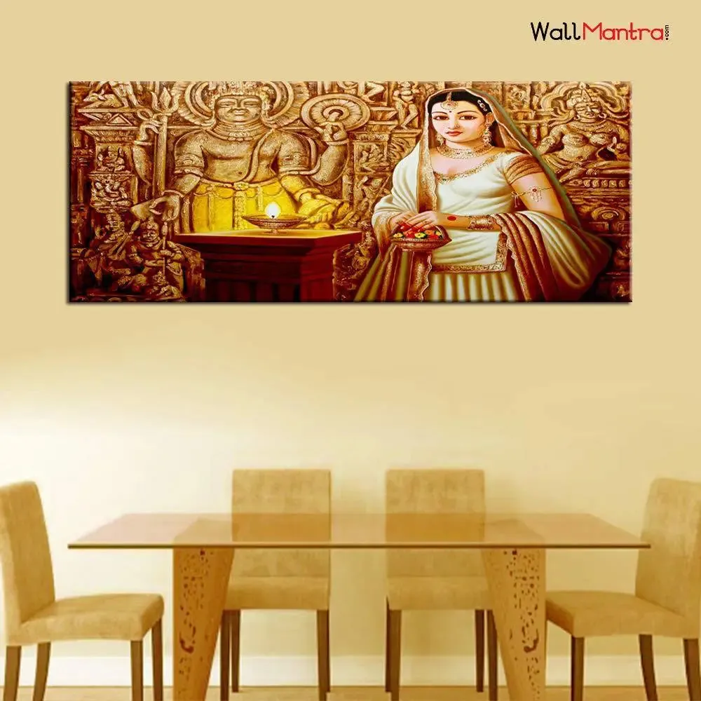 Majestic Indian Princess Canvas Painting With Wood Frame