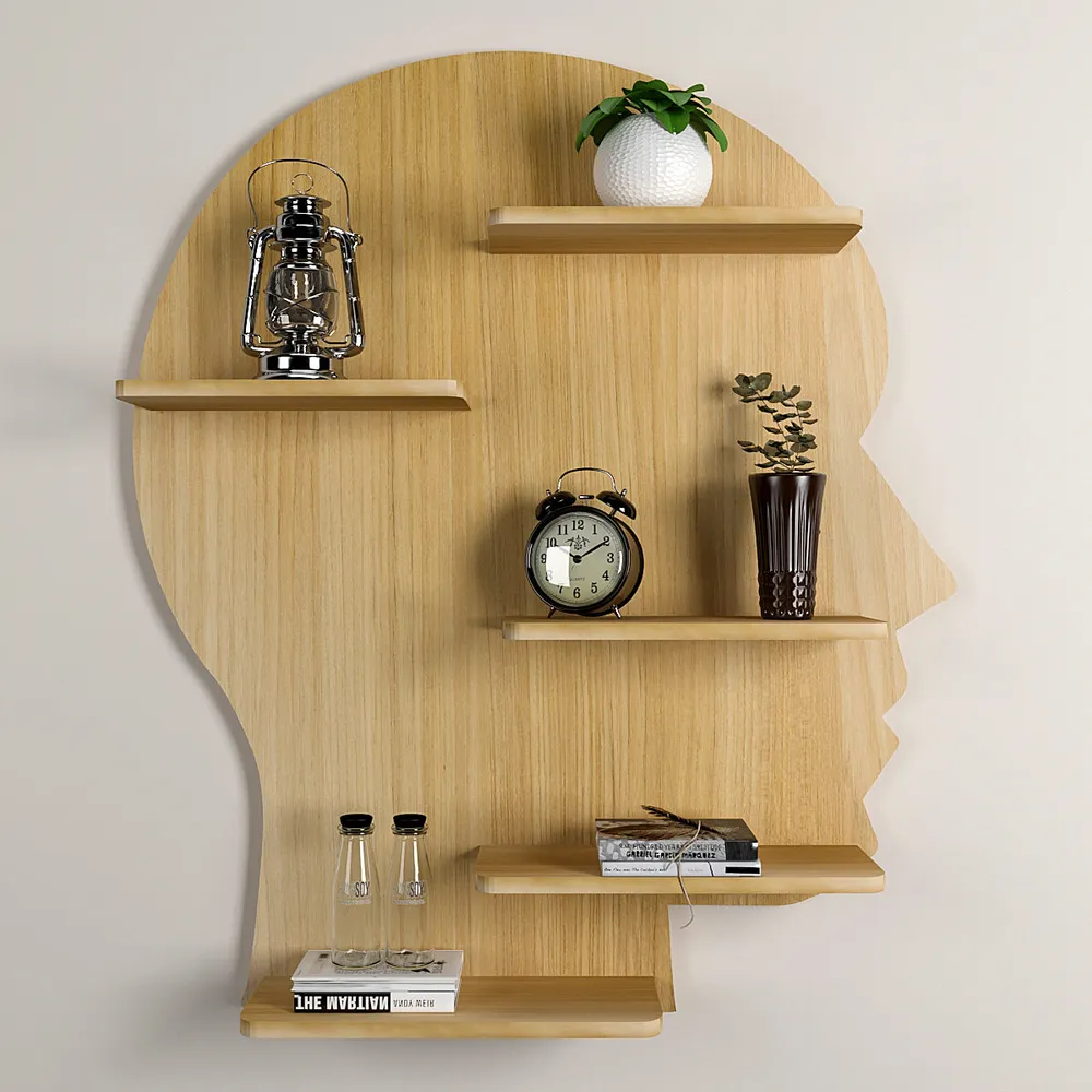Man Face Backlit Wooden Wall Shelf / Book Shelves / Night Light, Light Oak Finish Regular ( 27 inches x 32 inches )