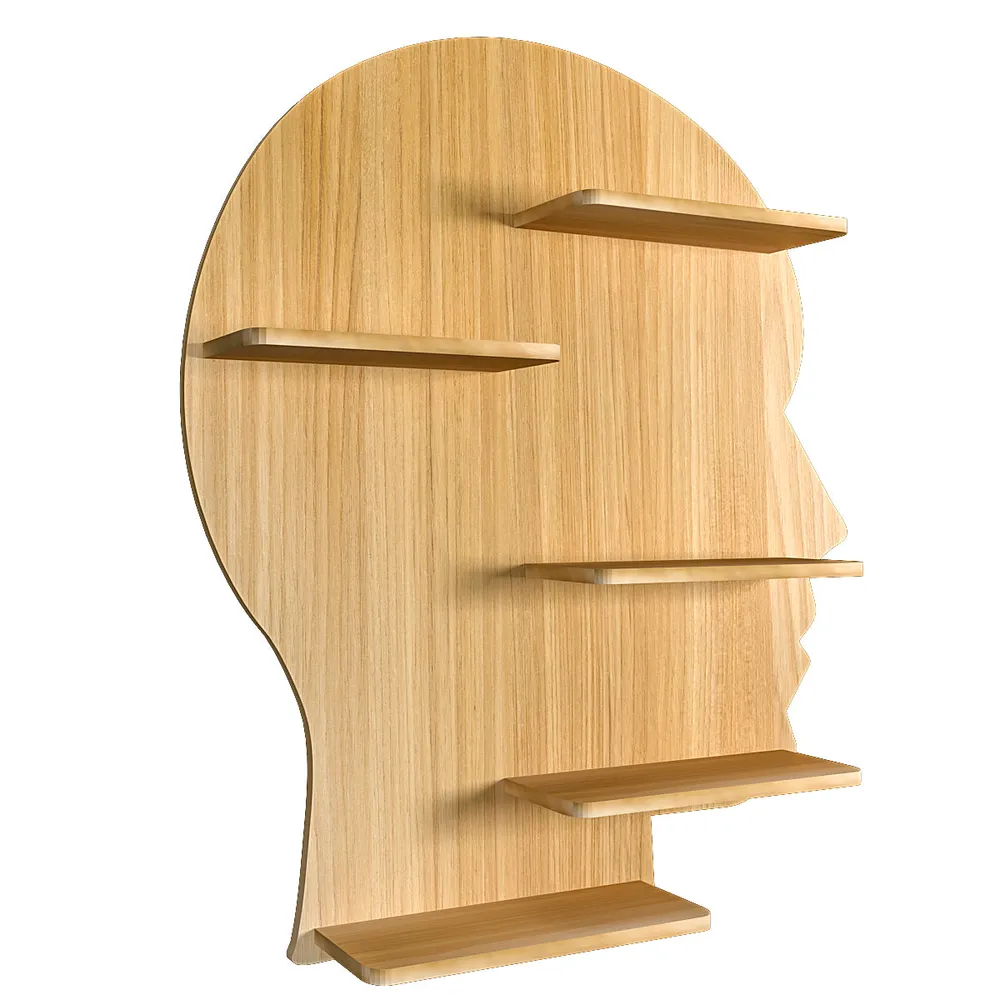 Man Face Backlit Wooden Wall Shelf / Book Shelves / Night Light, Light Oak Finish Regular ( 27 inches x 32 inches )