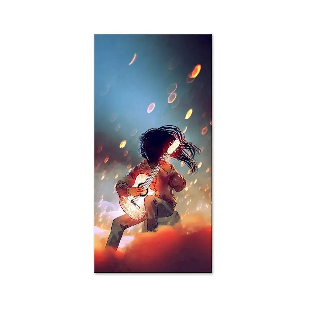 Man Playing The Glowing Guitar Canvas Printed Wall Painting With Frame