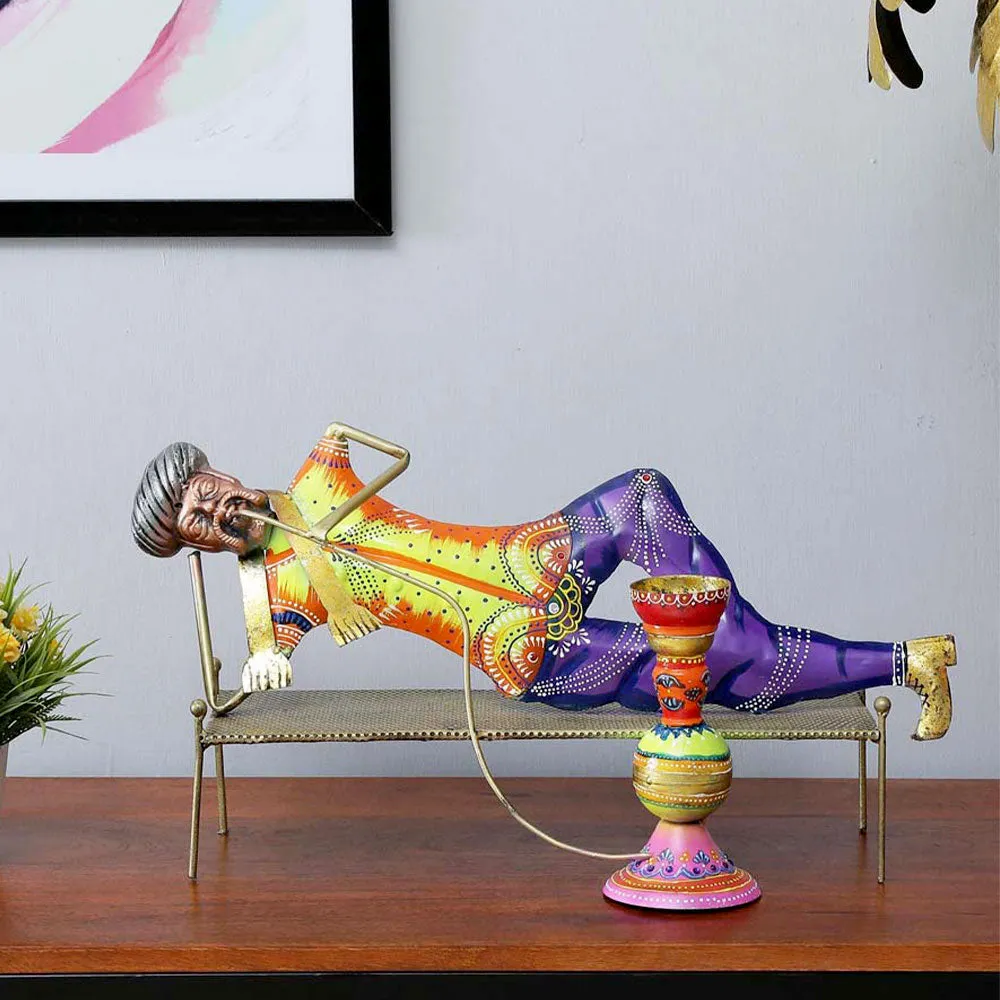 Man With Hookah Rajasthani Art Human Figurine / Showpiece