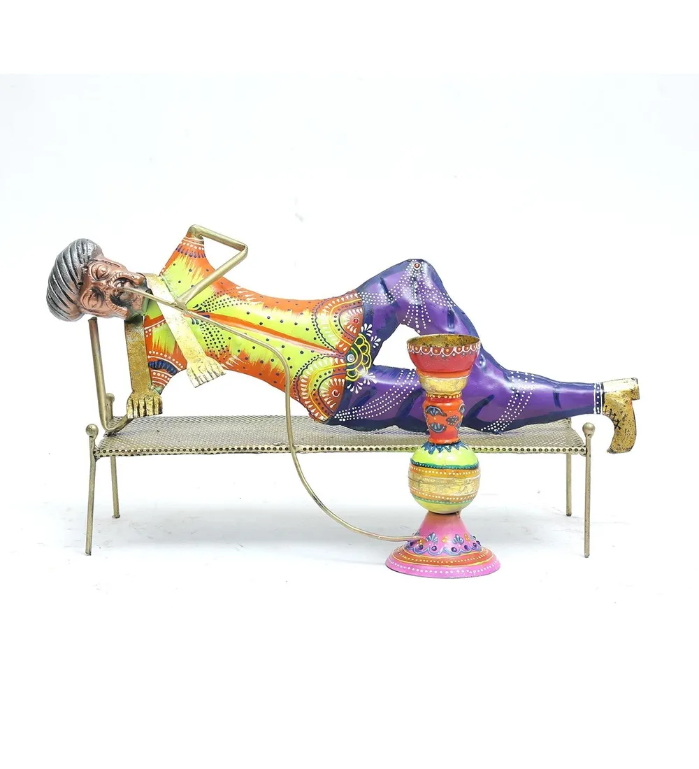 Man With Hookah Rajasthani Art Human Figurine / Showpiece