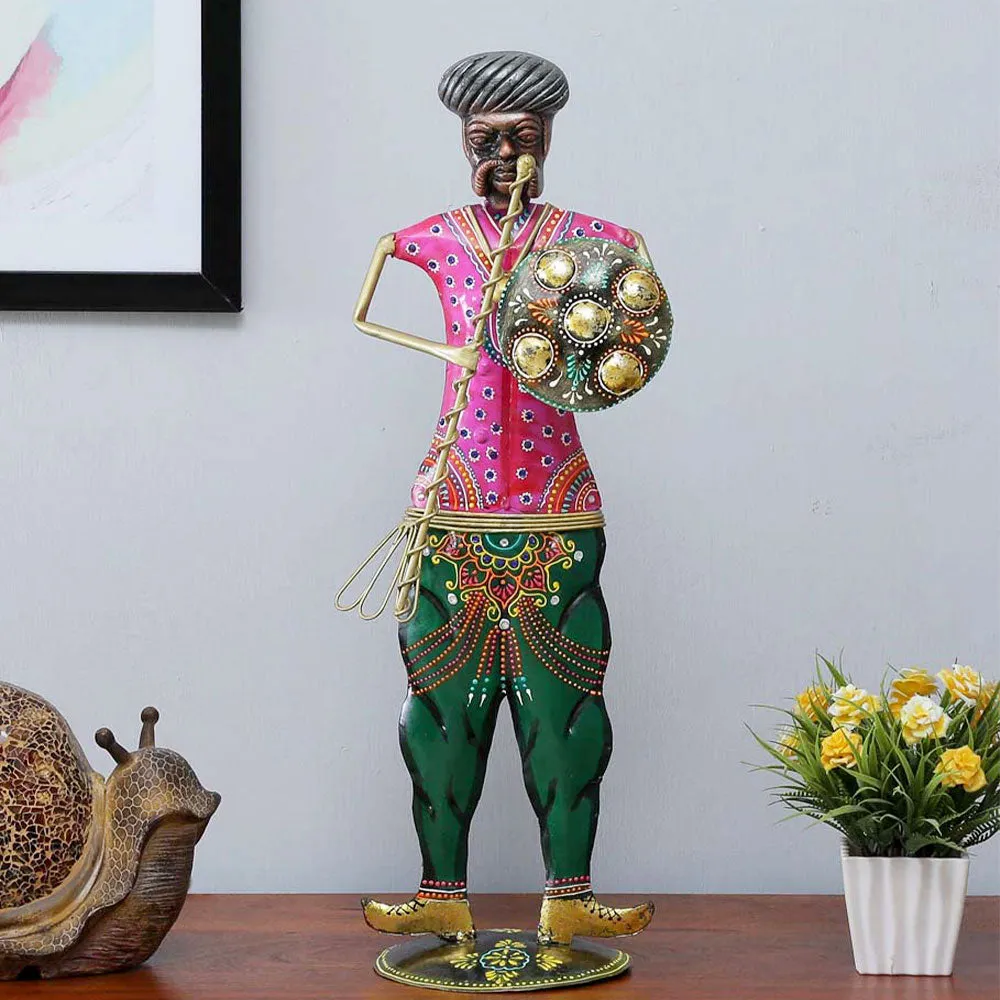 Man With Shield Rajasthani Art Human Figurine / Showpiece