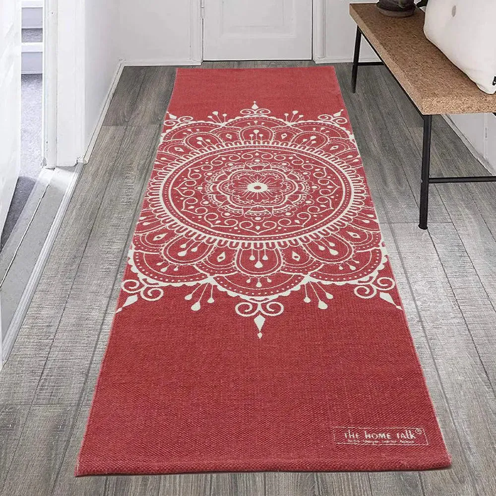 Mandala Art Crimson Red Cotton Yoga Mat