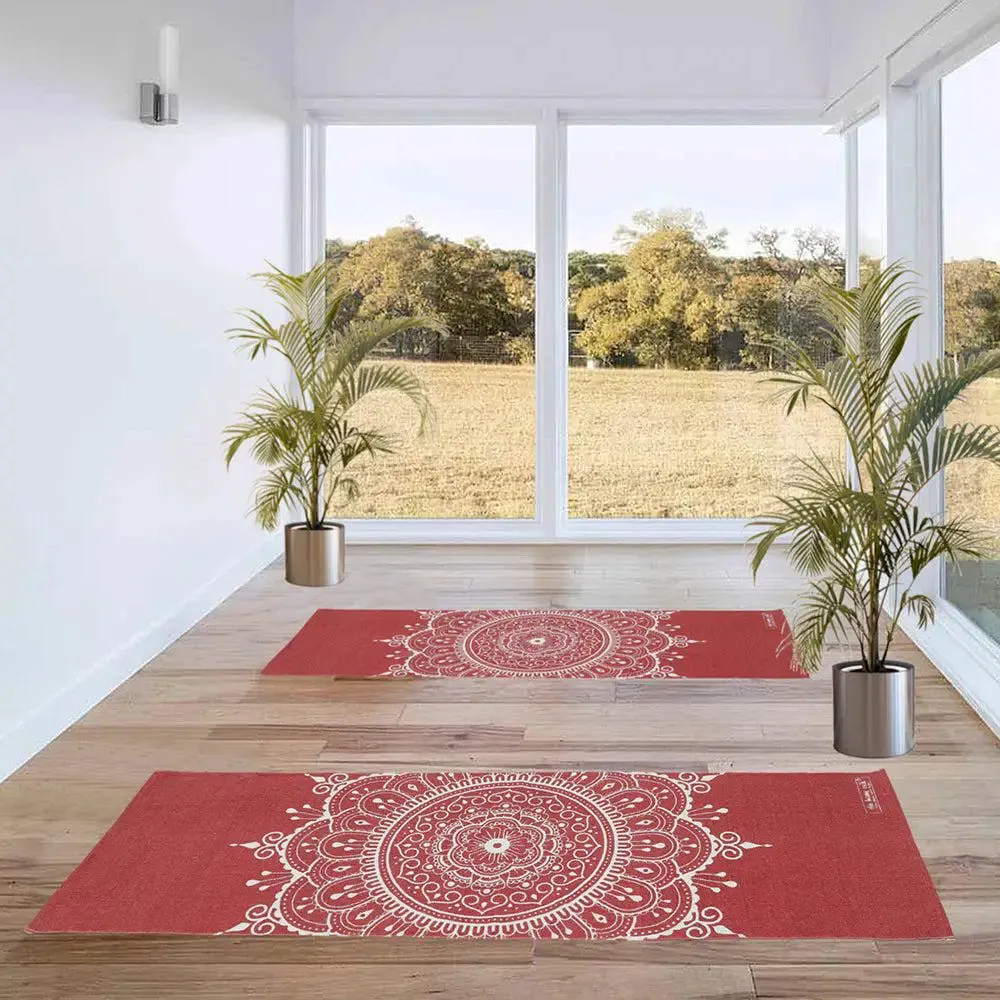 Mandala Art Crimson Red Cotton Yoga Mat
