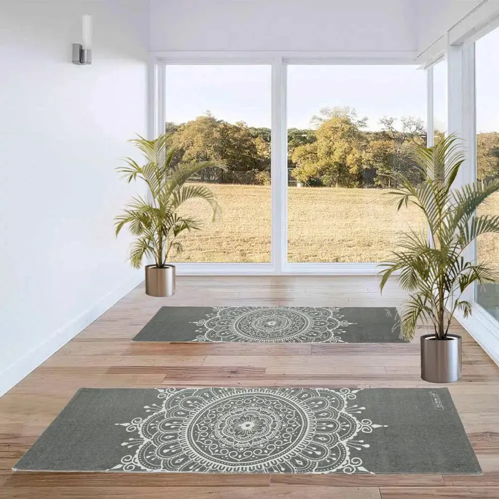 Mandala Art Grey Cotton Yoga Mat