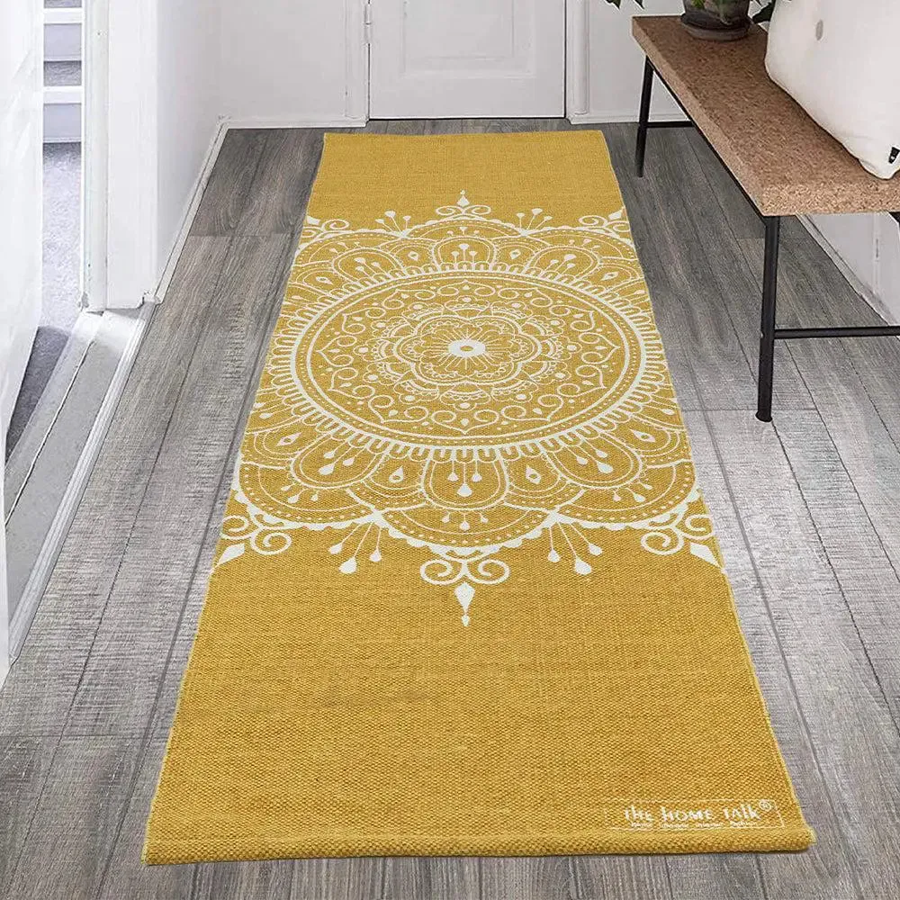Mandala Art Yellow Cotton Yoga Mat