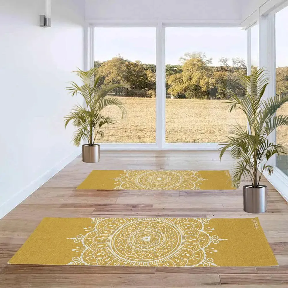 Mandala Art Yellow Cotton Yoga Mat