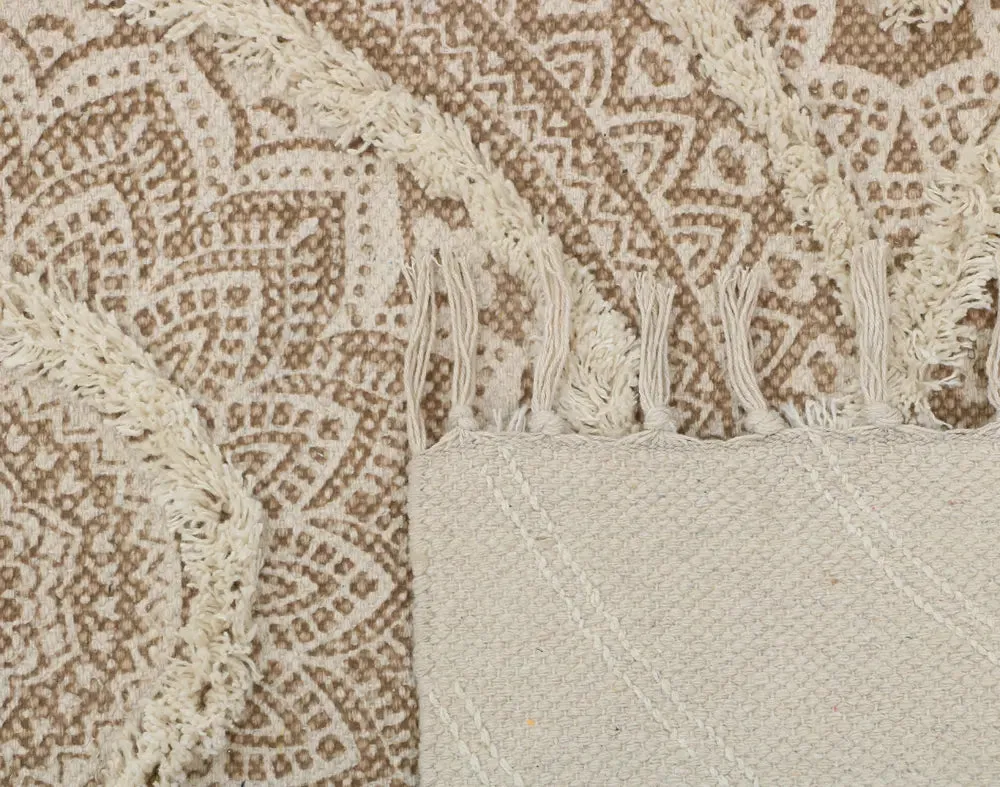 Mandala Design Beige Handmade Tufted 100% Cotton Non-Slip Washable Area Rug- 2x3 ft