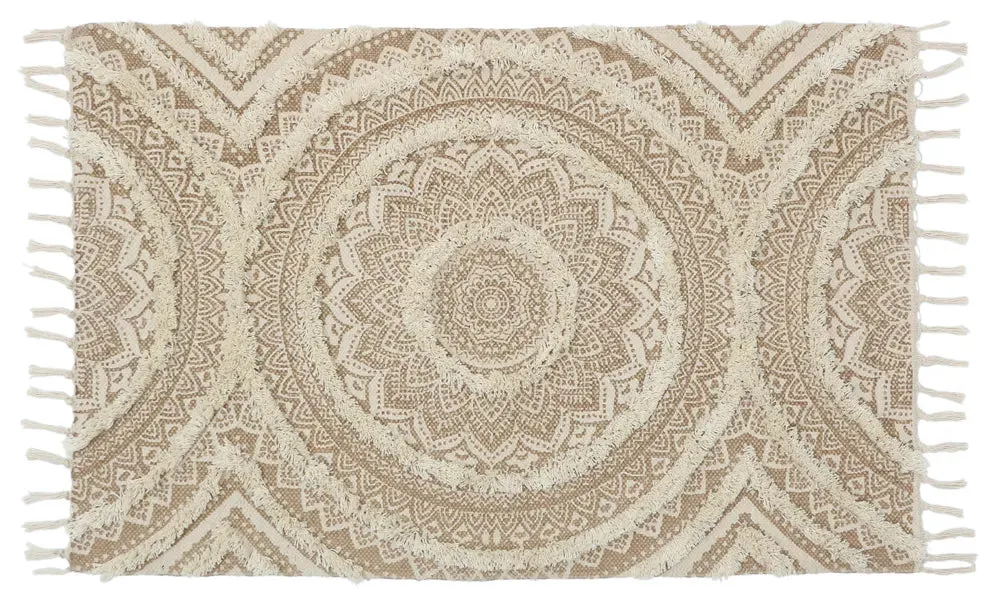 Mandala Design Beige Handmade Tufted 100% Cotton Non-Slip Washable Area Rug- 2x3 ft