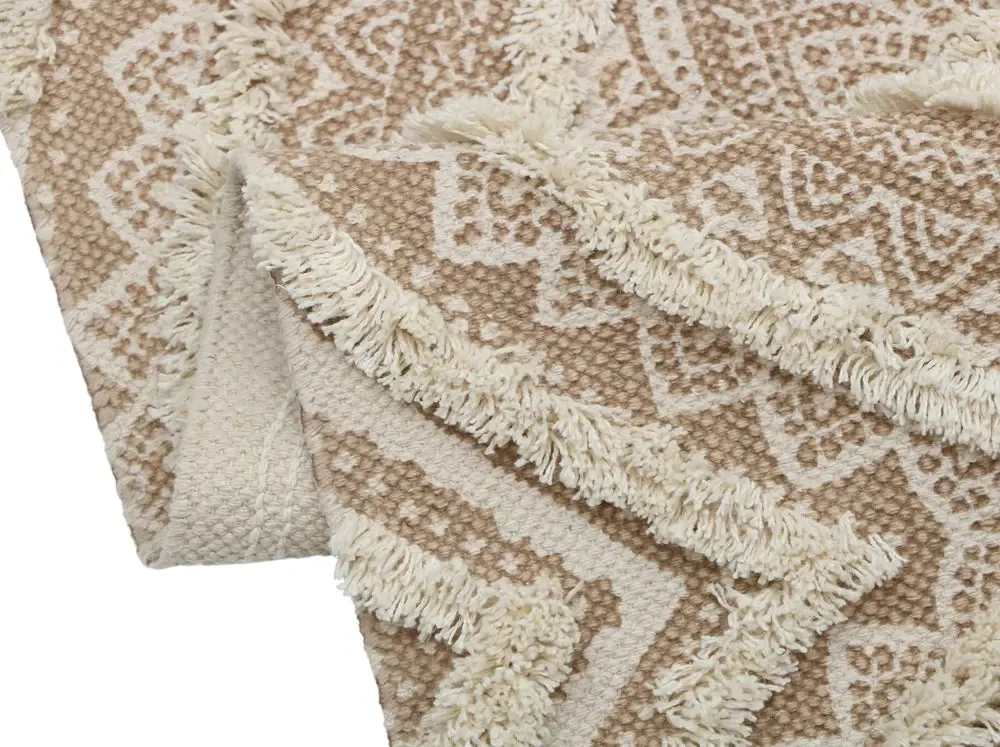 Mandala Design Beige Handmade Tufted 100% Cotton Non-Slip Washable Area Rug- 2x3 ft