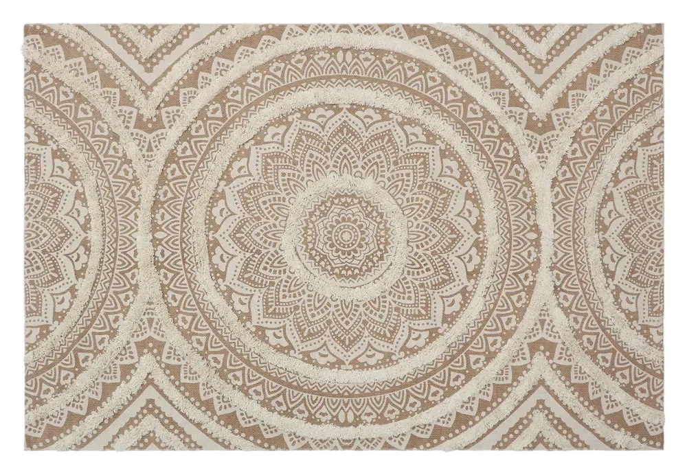 Mandala Design Beige Handmade Tufted 100% Cotton Non-Slip Washable Area Rug- 4x6 ft