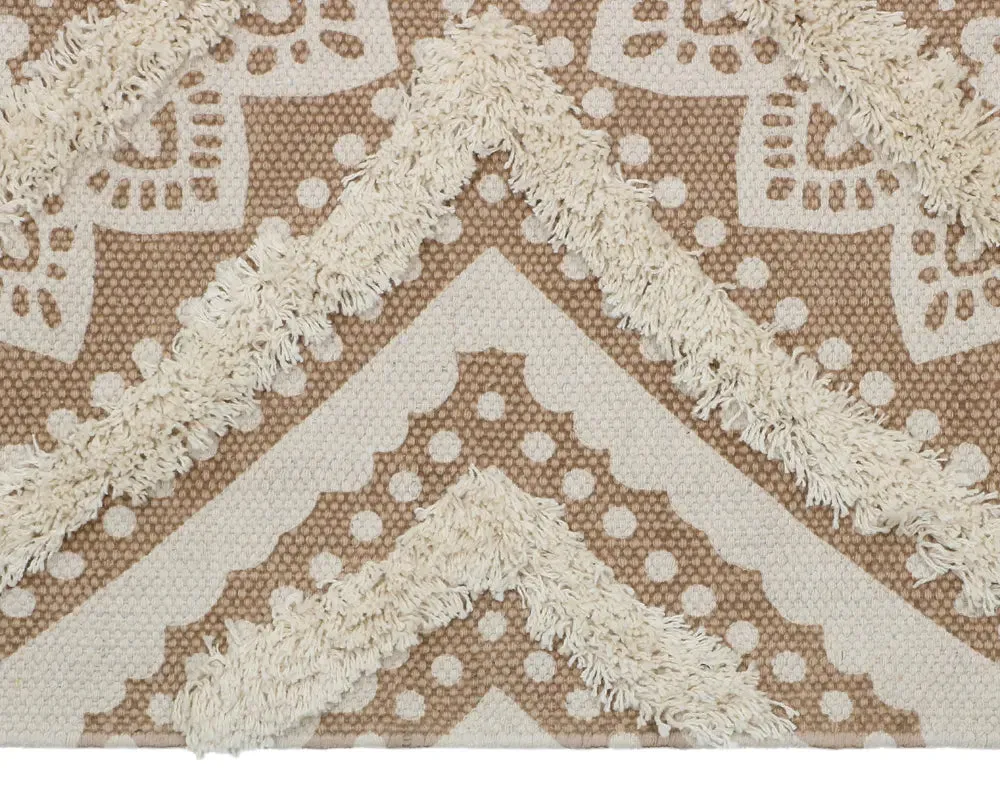 Mandala Design Beige Handmade Tufted 100% Cotton Non-Slip Washable Area Rug- 4x6 ft