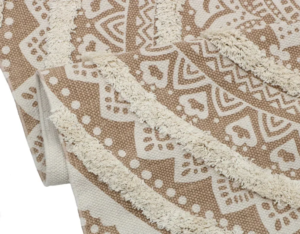 Mandala Design Beige Handmade Tufted 100% Cotton Non-Slip Washable Area Rug- 4x6 ft