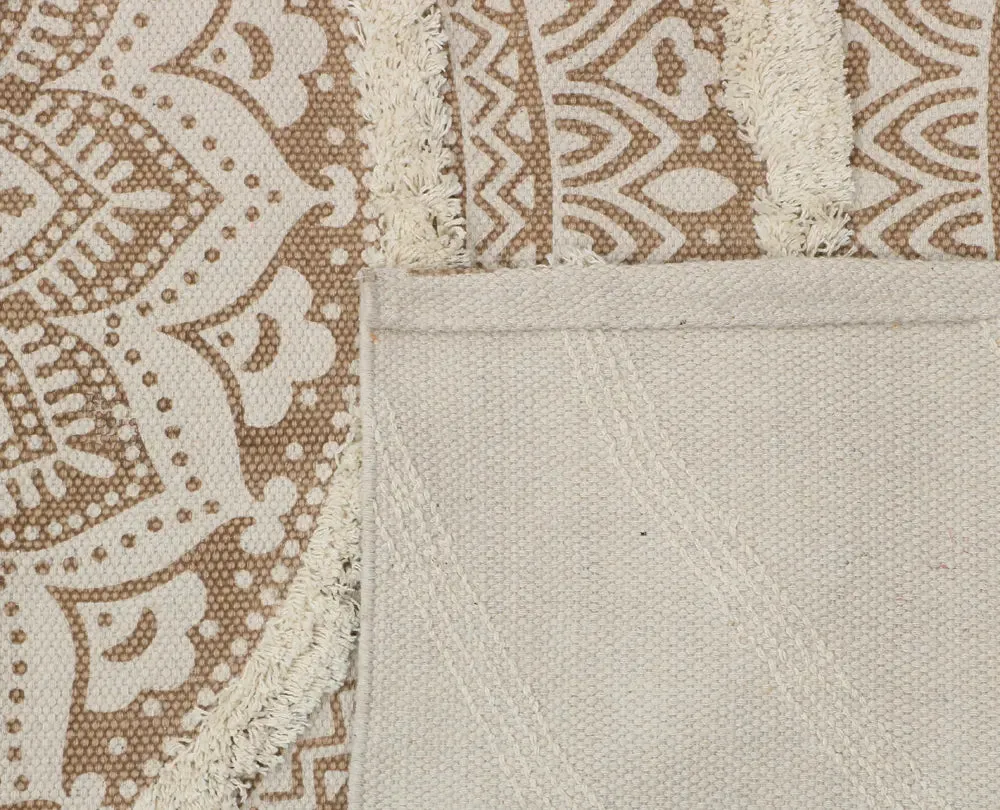 Mandala Design Beige Handmade Tufted 100% Cotton Non-Slip Washable Area Rug- 4x6 ft