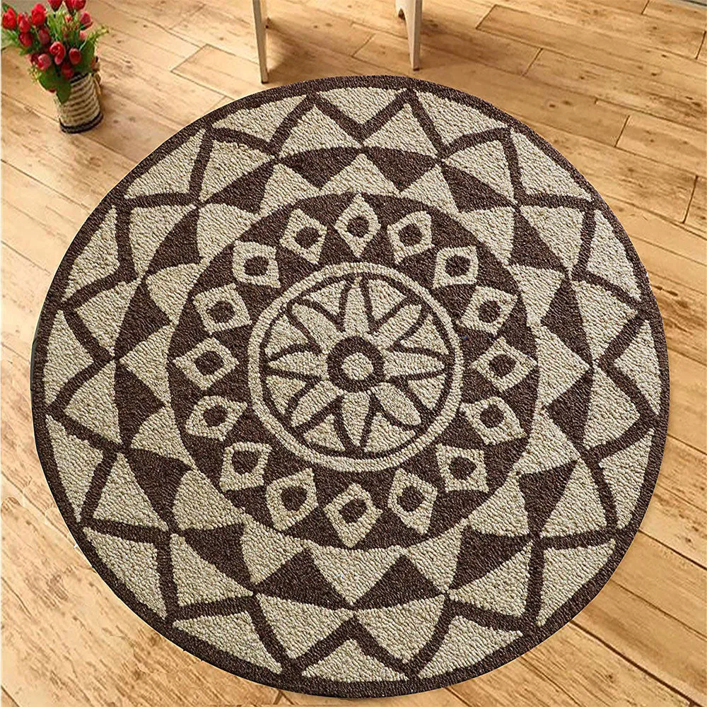 Mandala Designer Brown & Beige Hand Tufted Woolen Carpet