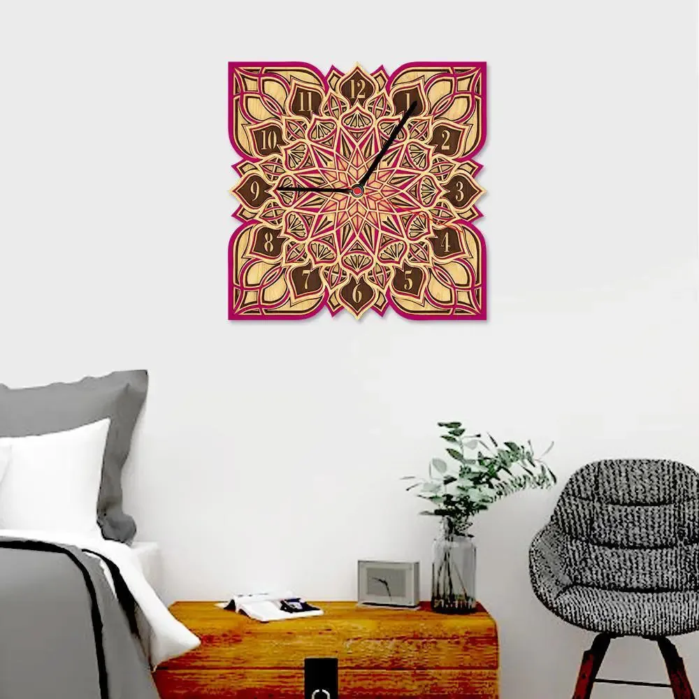 Mandala Floral Designer Multi Layer Wooden Wall Clock