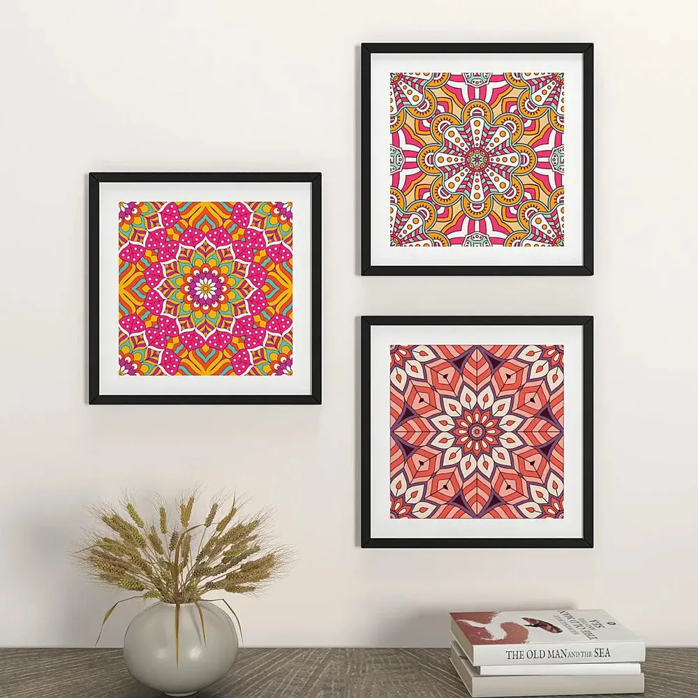 Mandala Multi Color Pattern Framed Wall Painting, Set of 3