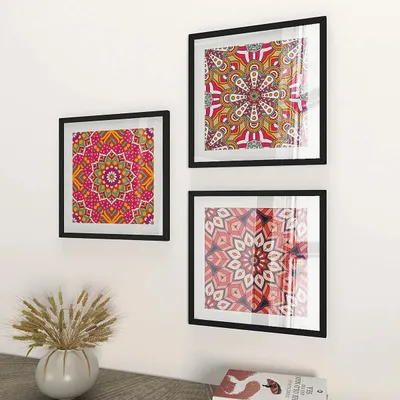 Mandala Multi Color Pattern Framed Wall Painting, Set of 3
