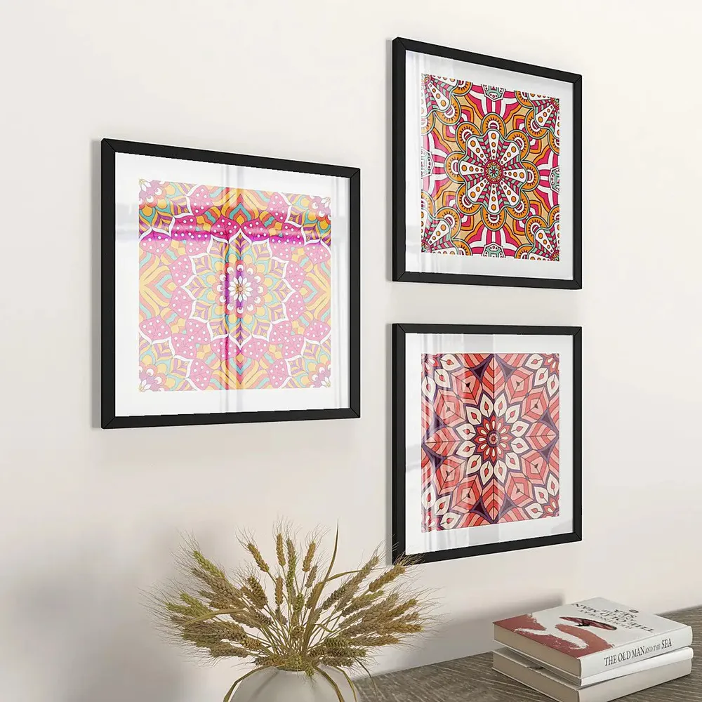 Mandala Multi Color Pattern Framed Wall Painting, Set of 3