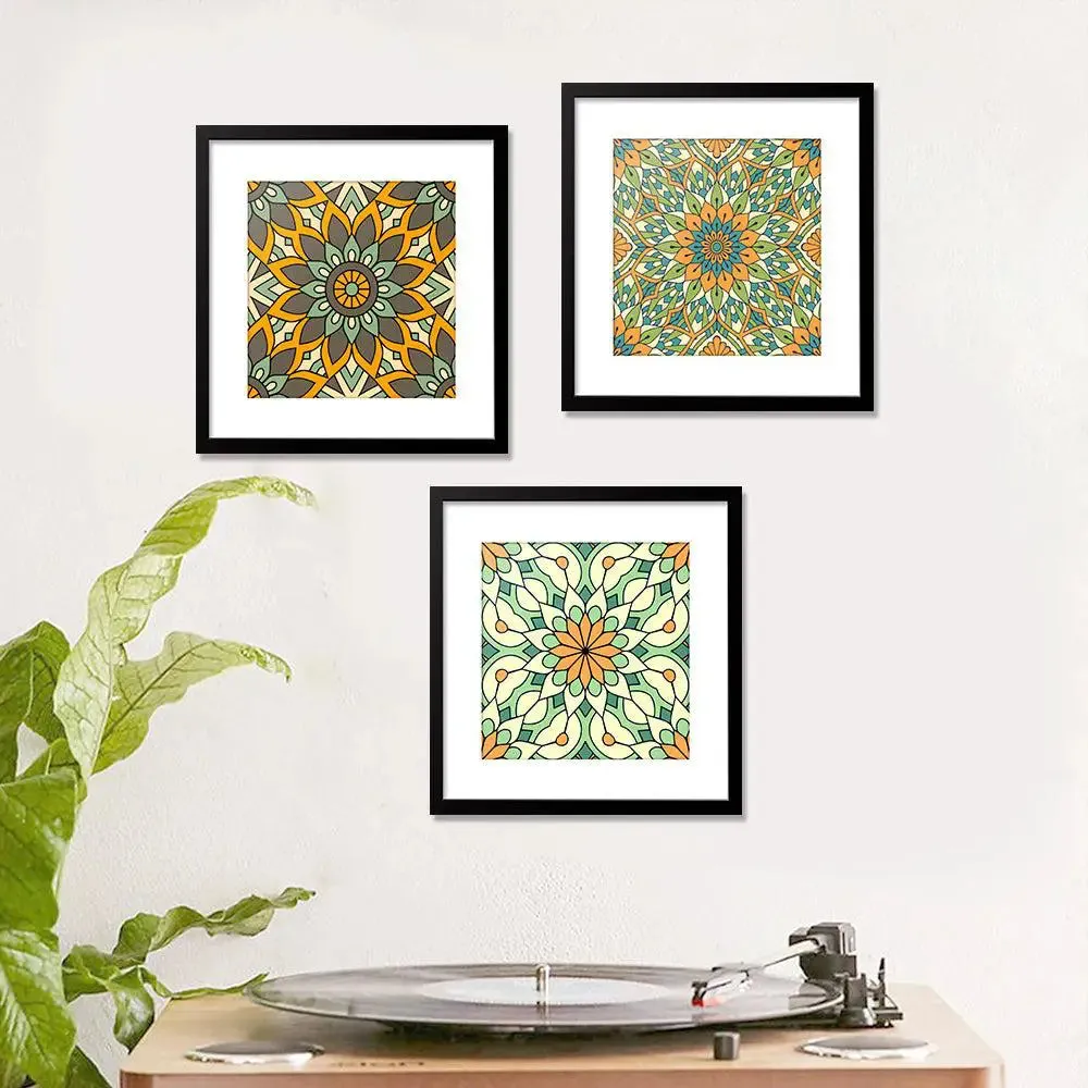 Mandala Multi Color Pattern Set of 3 Framed Wall Painting