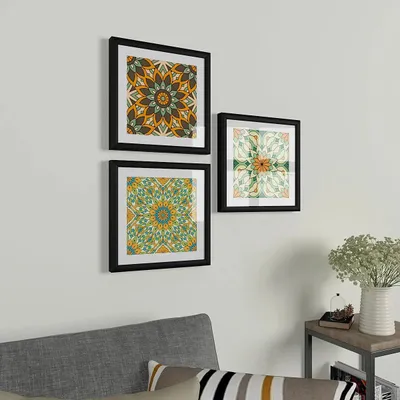 Mandala Multi Color Pattern Set of 3 Framed Wall Painting
