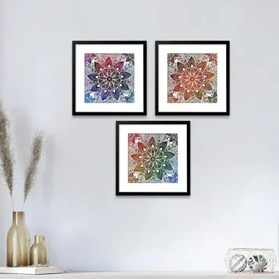 Mandala Painting with  Set of 3 - / Black Color Frame / Break Resistant Clear Acrylic Glass