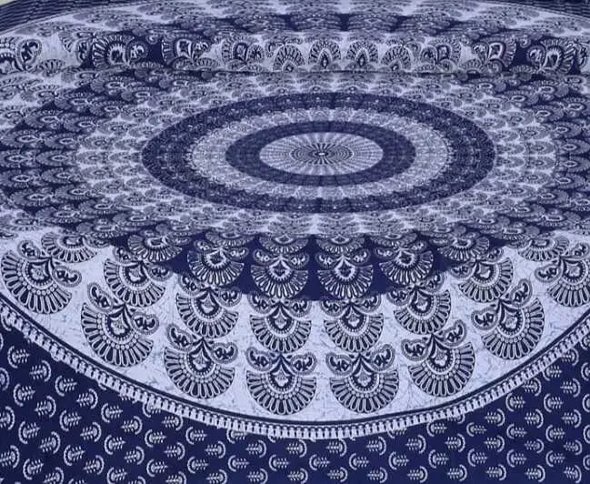 Mandala Print Navy Blue 144 TC Cotton Double Bedsheet with Pillow Covers
