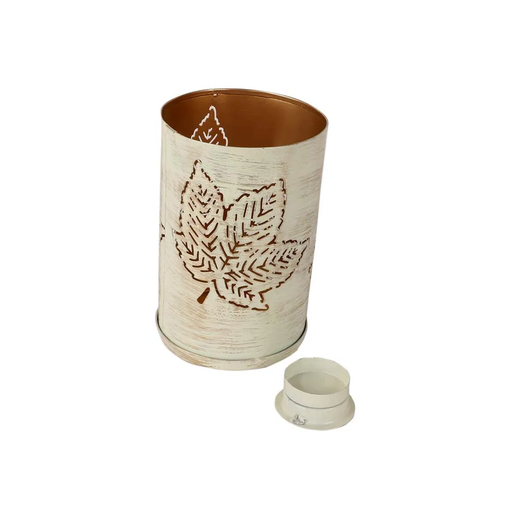 Maple Carved White Cylindrical Metal Tea Light Candle Holders Set Of 3