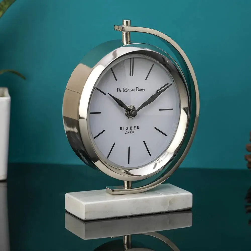 Marbellic Silver Table Clock with White Background