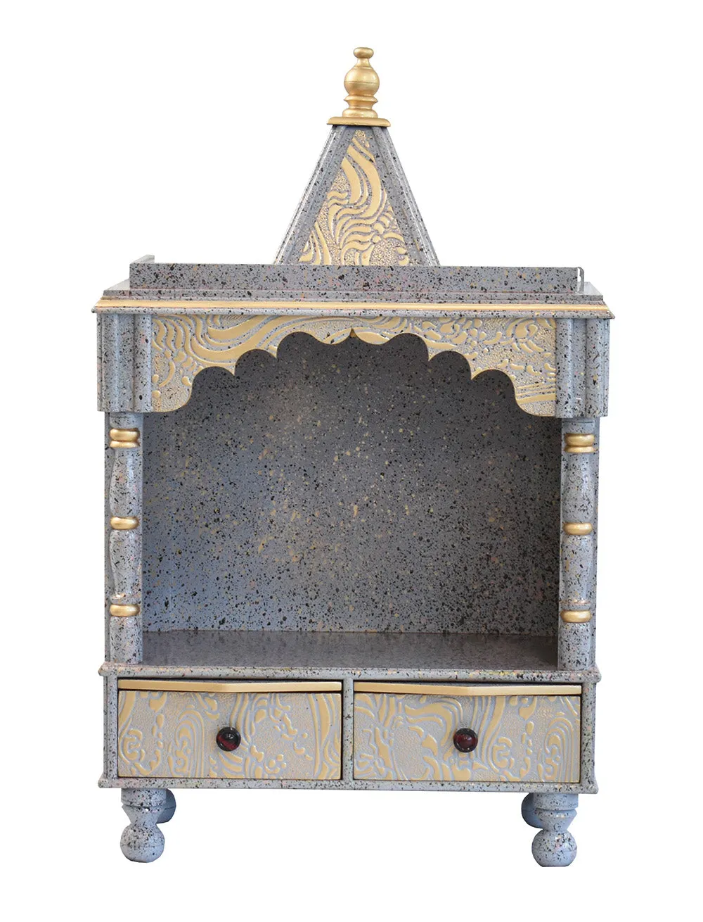 Marble Finish Engineered Wood Silver Pooja Temple