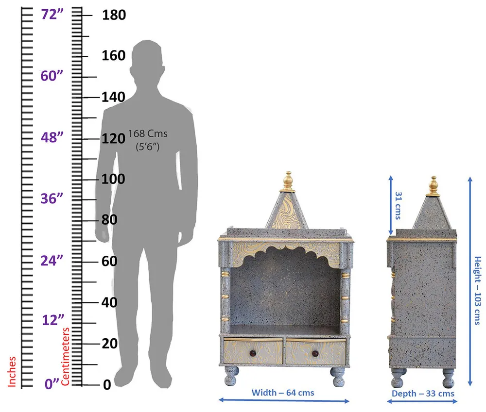 Marble Finish Engineered Wood Silver Pooja Temple