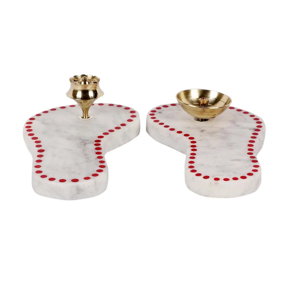 Marble Goddess Feet Diya & Agarbatti Stand