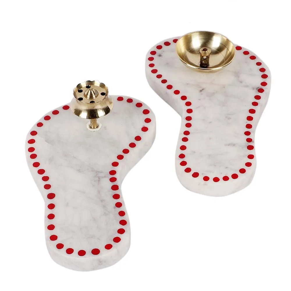 Marble Goddess Feet Diya & Agarbatti Stand