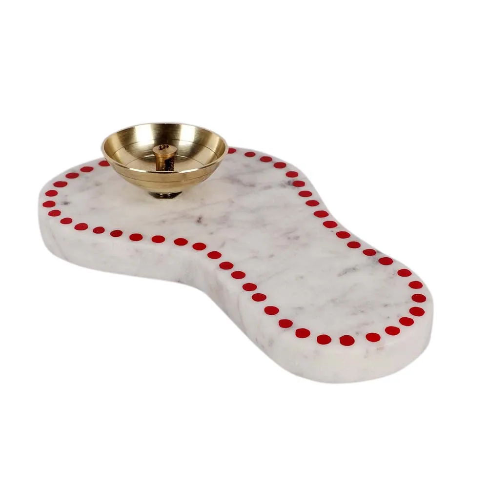 Marble Goddess Feet Diya & Agarbatti Stand