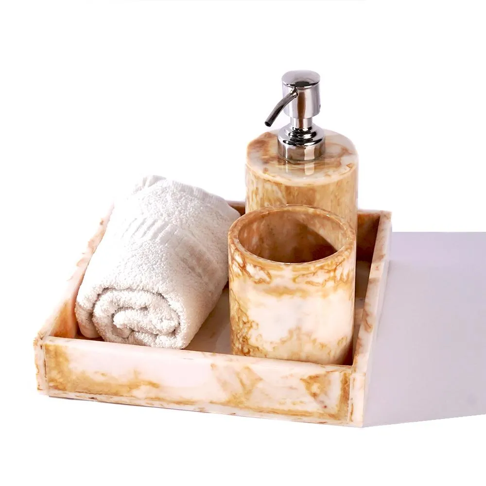 Marble Motif Beige Bath Accessories Set