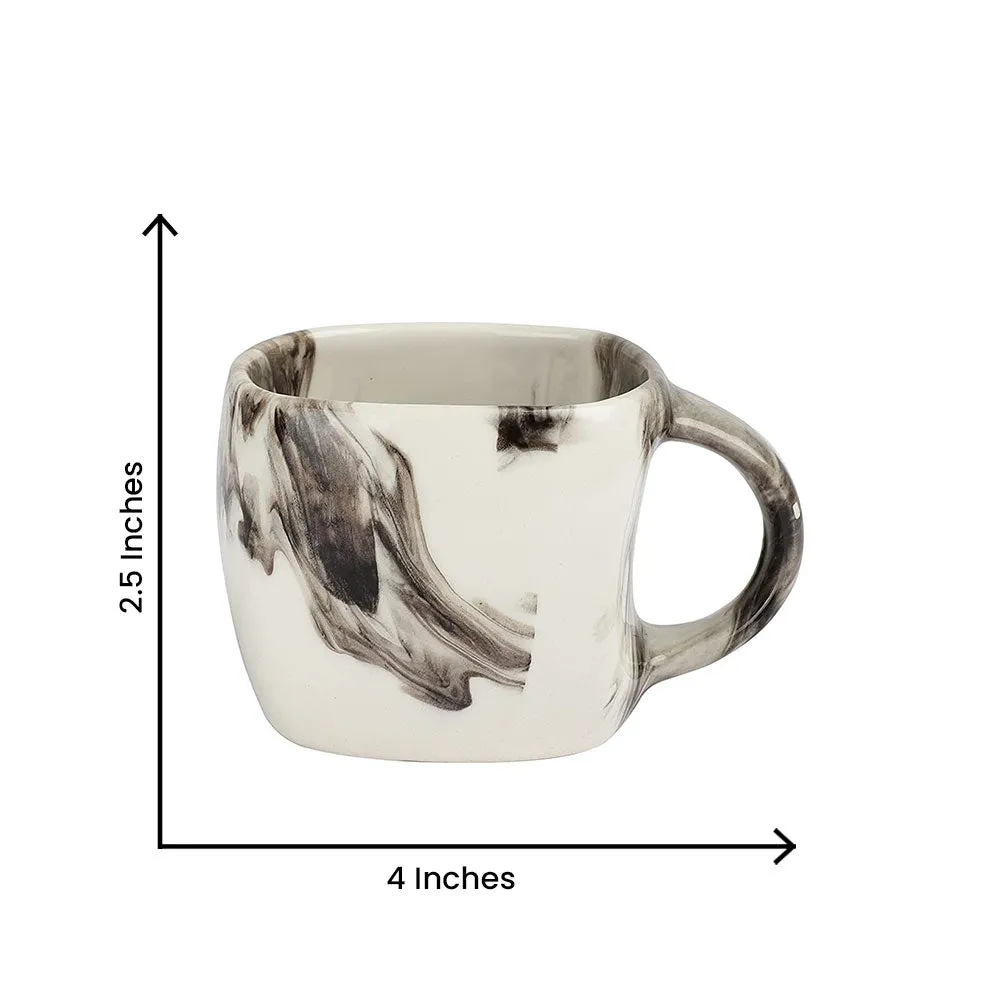 Marble Motif White &amp; Grey Ceramic Coffee Mugs Set Of 6