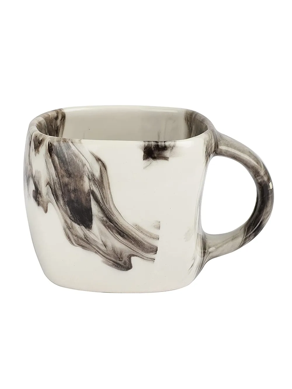 Marble Motif White &amp; Grey Ceramic Coffee Mugs Set Of 6