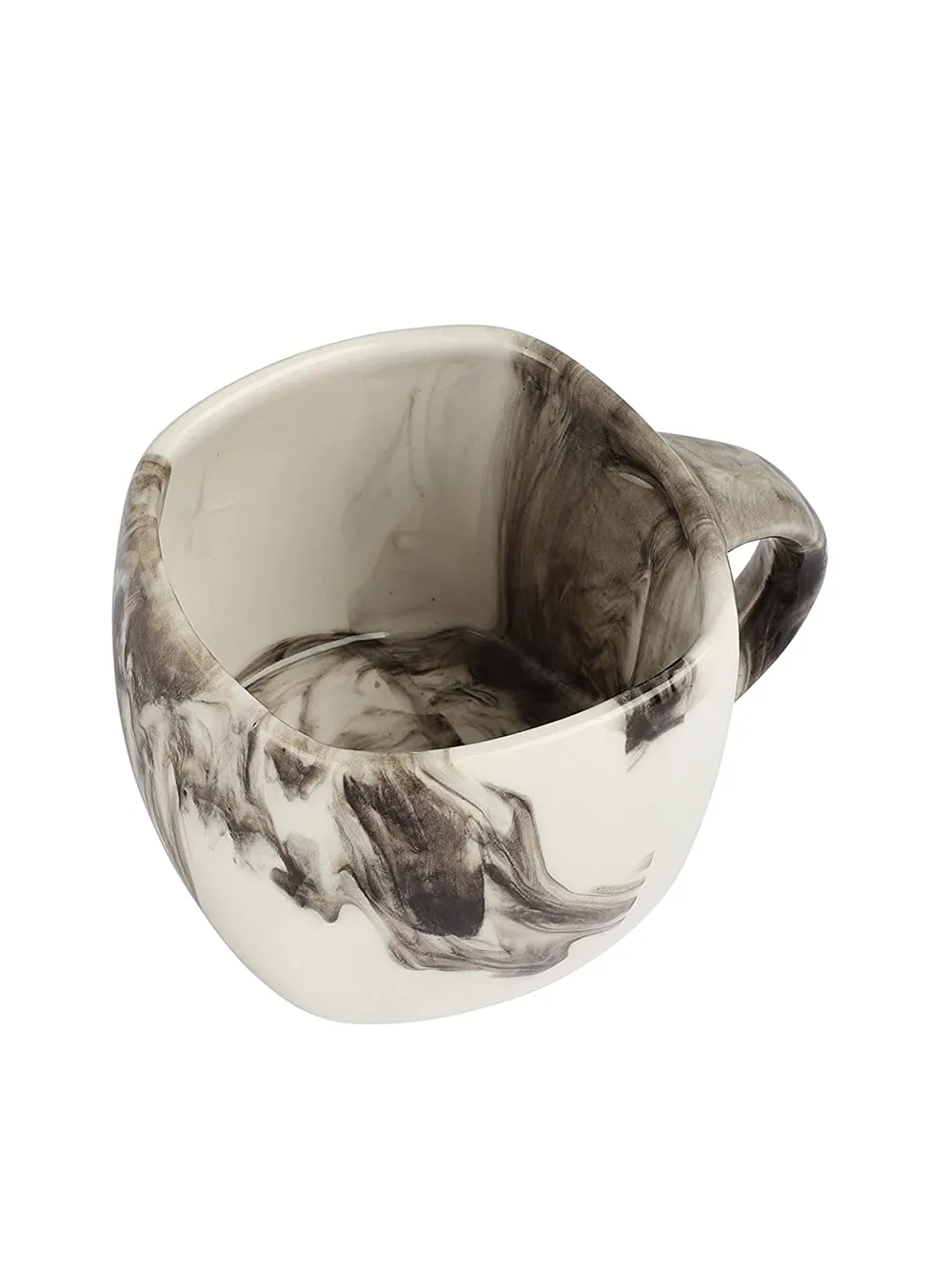 Marble Motif White &amp; Grey Ceramic Coffee Mugs Set Of 6