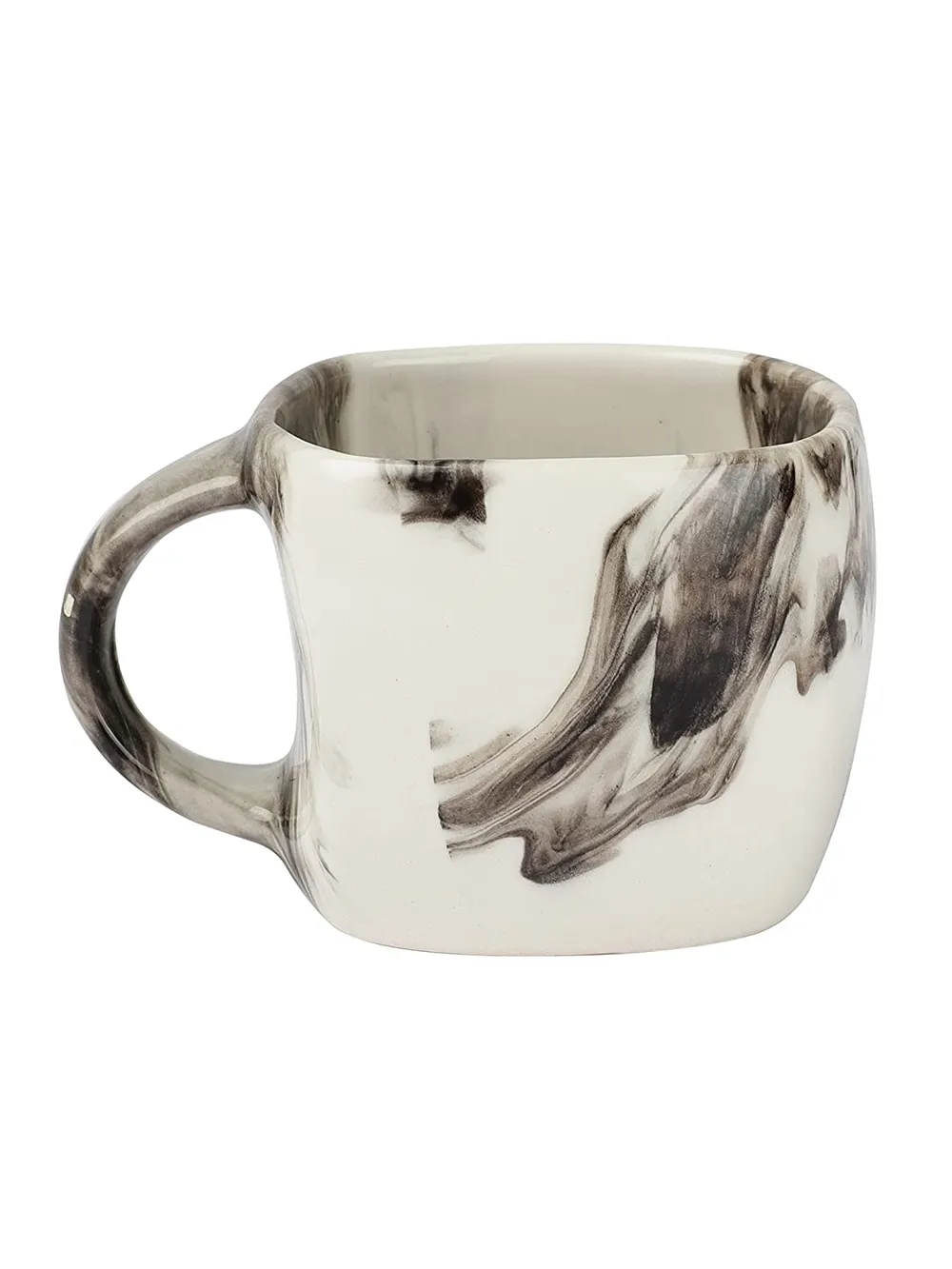 Marble Motif White &amp; Grey Ceramic Coffee Mugs Set Of 6