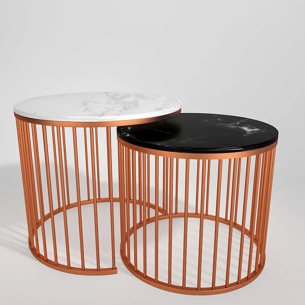 Marble only Caged Copper Nesting Table - Set of 2 Large marble