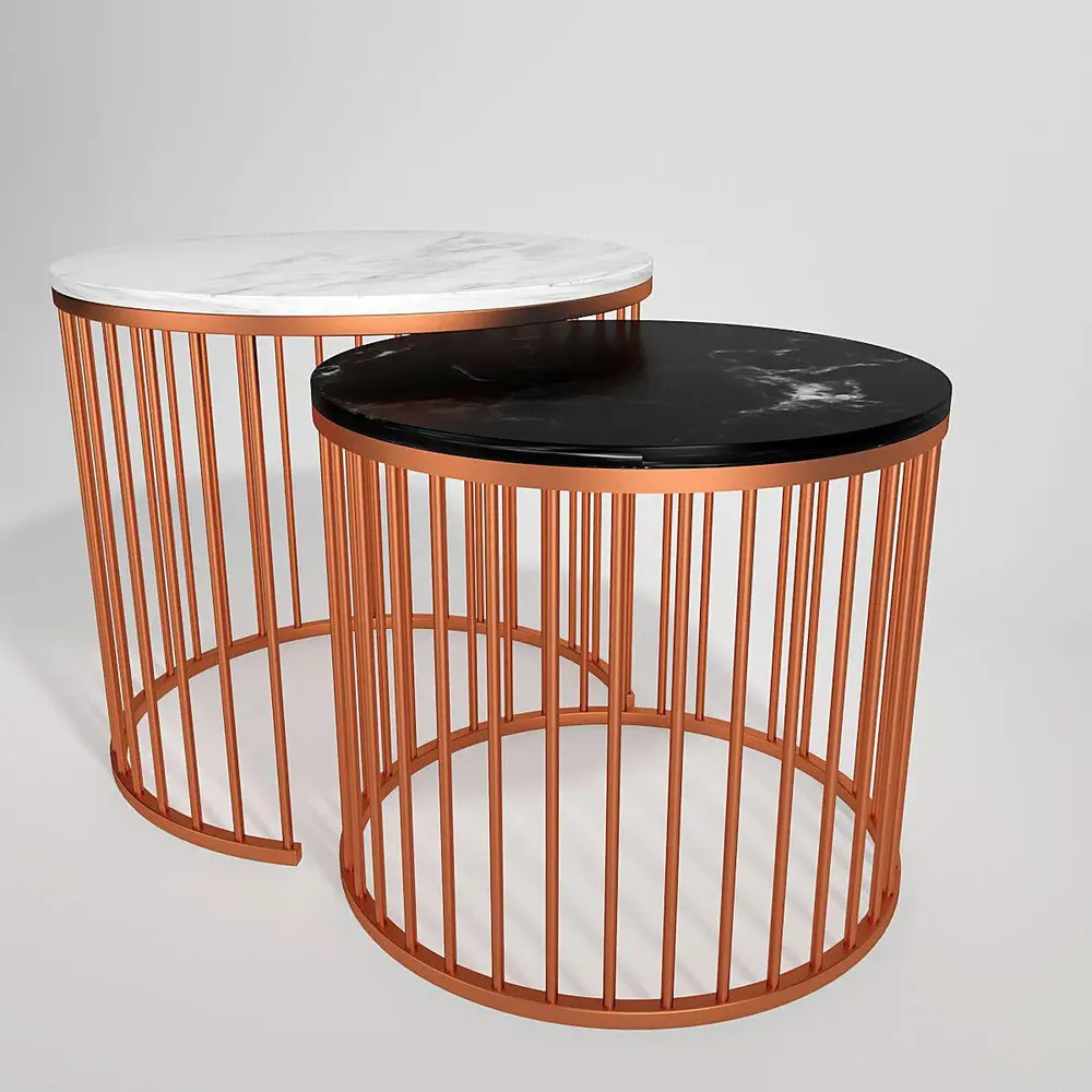 Marble only Caged Copper Nesting Table - Set of 2 Large marble