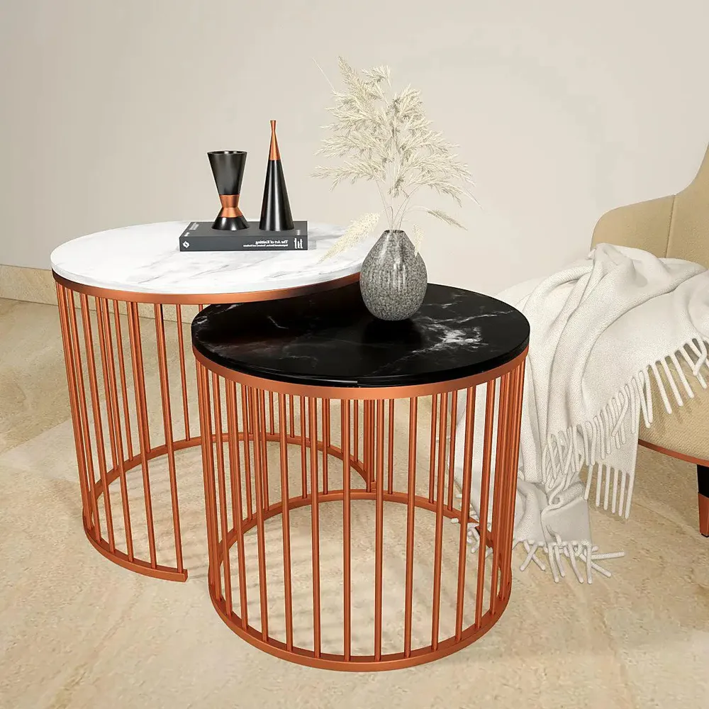 Marble only Caged Copper Nesting Table - Set of 2 Large marble